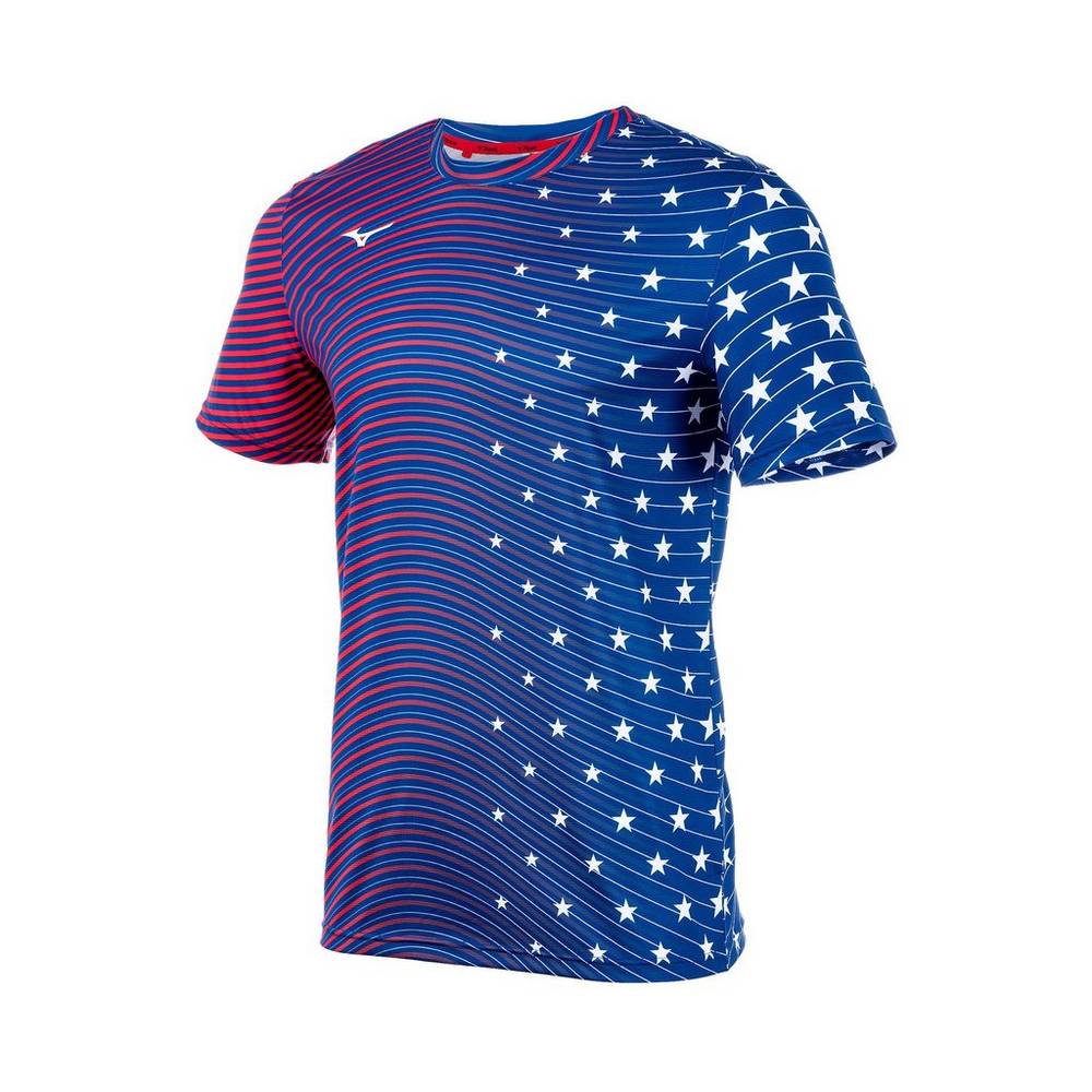 Mizuno Printable Short Sleeve Férfi Futópóló Sötétkék MYH395218